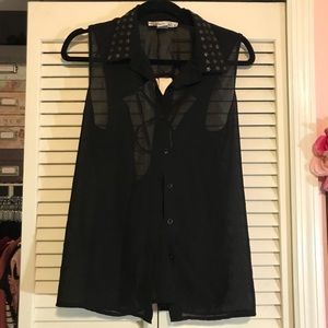 Collared sheer black tank